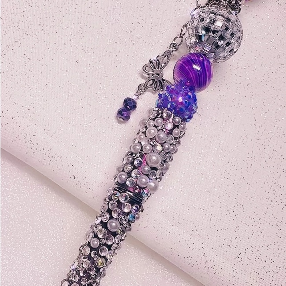 Silver and Purple Beaded pen handmade bling pen